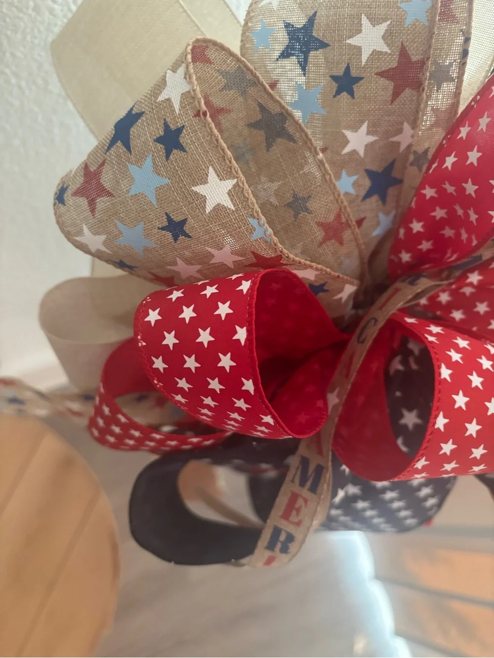 XLHandmade Patriotic Star Bow Americana Red, Navy & Natural Final Sale